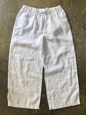 Boden Wide Leg Linen Crop Pants White